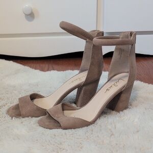 Elegant Taupe Suede Block Heel Sandals